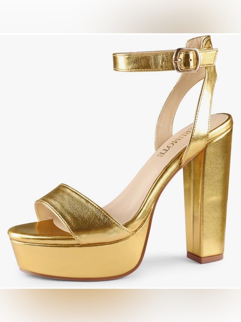 Merumote Platform Ankle-Strap Sandal in Metallic Gold